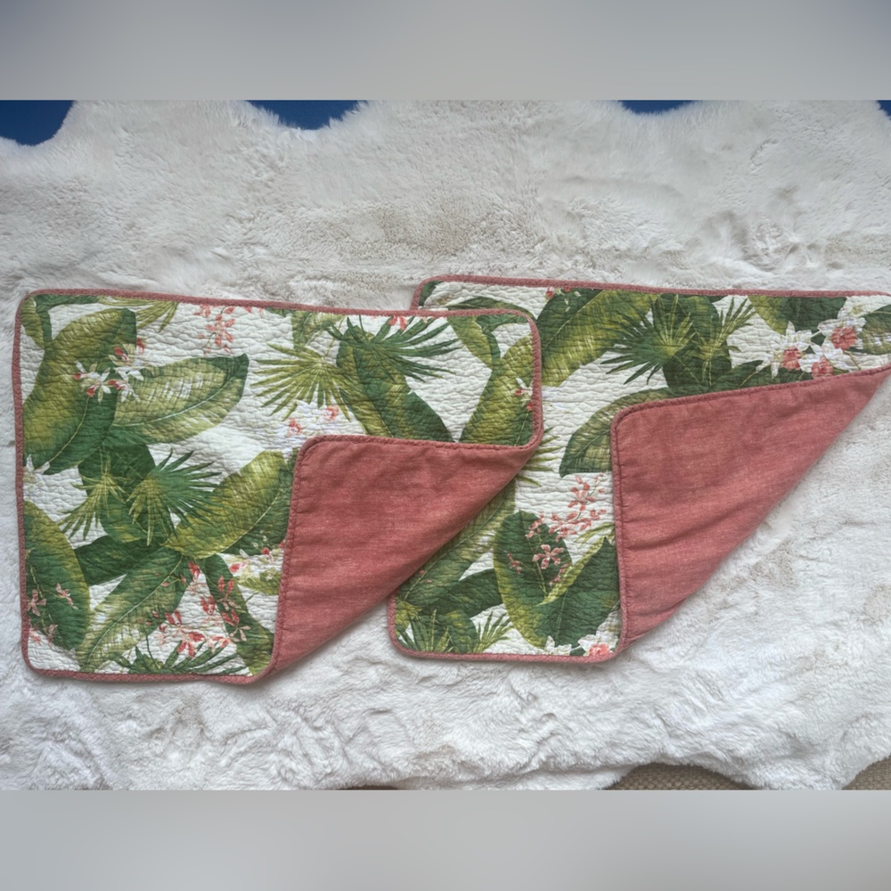 Two (2) Tommy Bahama Tropical floral standard pillow covers, pink/green